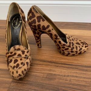 Prada pony hair leopard loafer pumps